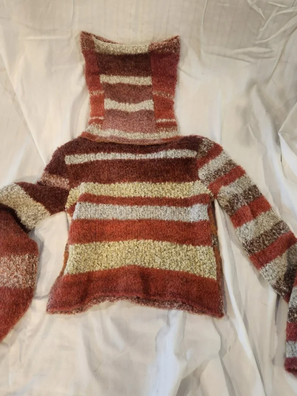 Free People Striped Boucle Knit Cropped Cowl Neck Sweater Rust Orange XS